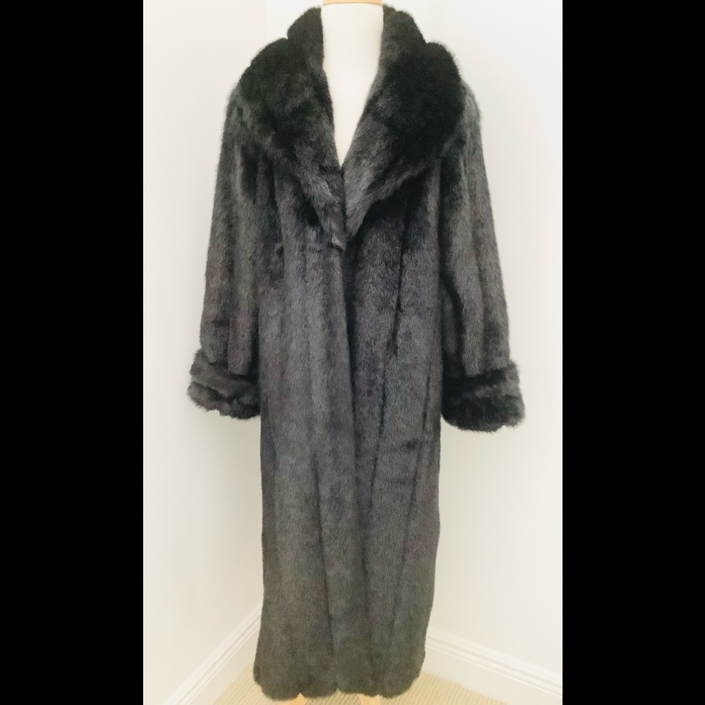 BLACK FAUX MINK COAT-WORN ONCE!!!!